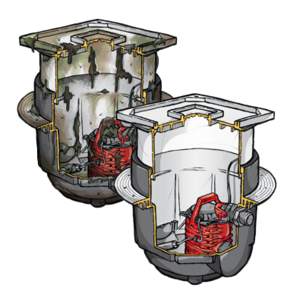 Vergleich von zwei Behältern: einer ist alt und verfallen, der andere neu und in einwandfreiem Zustand.